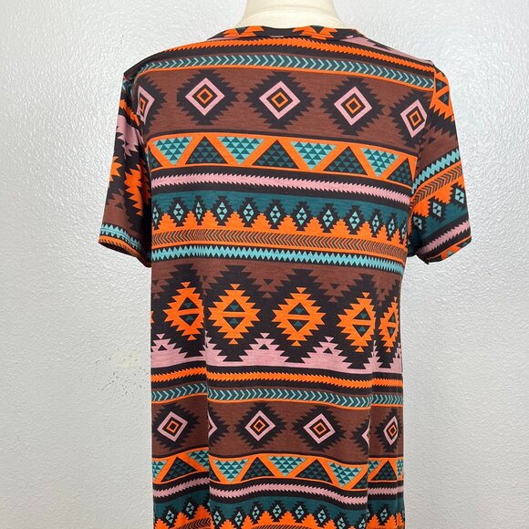 LuLaRoe Carly Orange Teal/Brown Tribal Print Hi-Lo Hem Dress Sz XL - Picture 5 of 8
